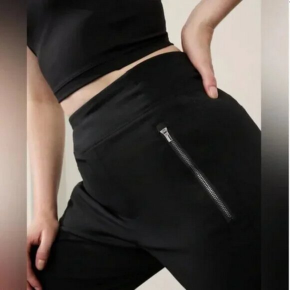 Athleta Trekkie North Pant, Front Zippers & Side Pockets, Black, Size 14 Tall - Picture 1 of 8